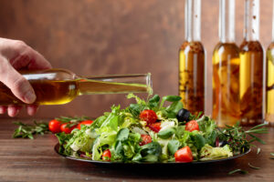 Olive oil on salad.